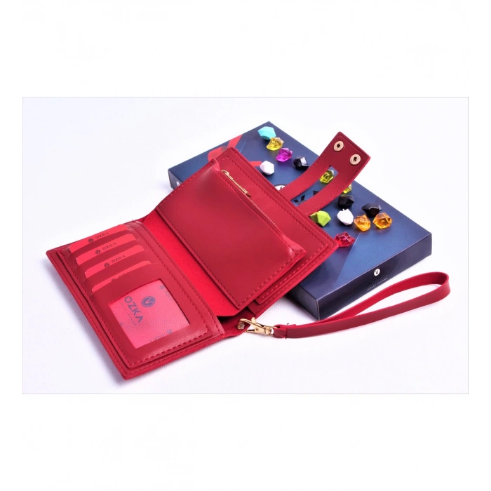 KIRMIZI ÇİFT ÇITÇITLI MODEL TREND KADIN CÜZDANI