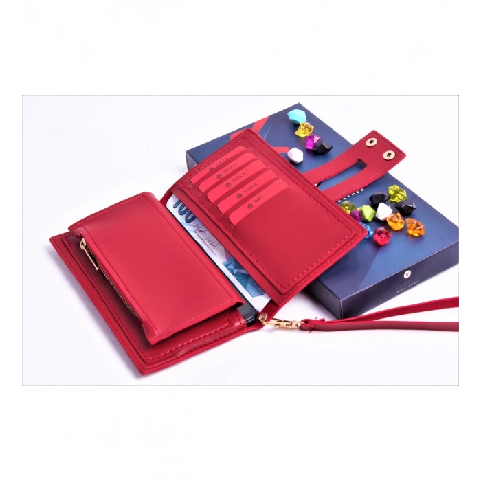 KIRMIZI ÇİFT ÇITÇITLI MODEL TREND KADIN CÜZDANI