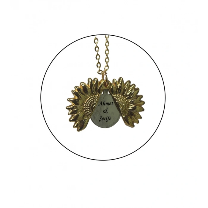 KİŞİYE ÖZEL TARİHLİ - İSİMLİ AYÇİÇEĞİ KOLYE