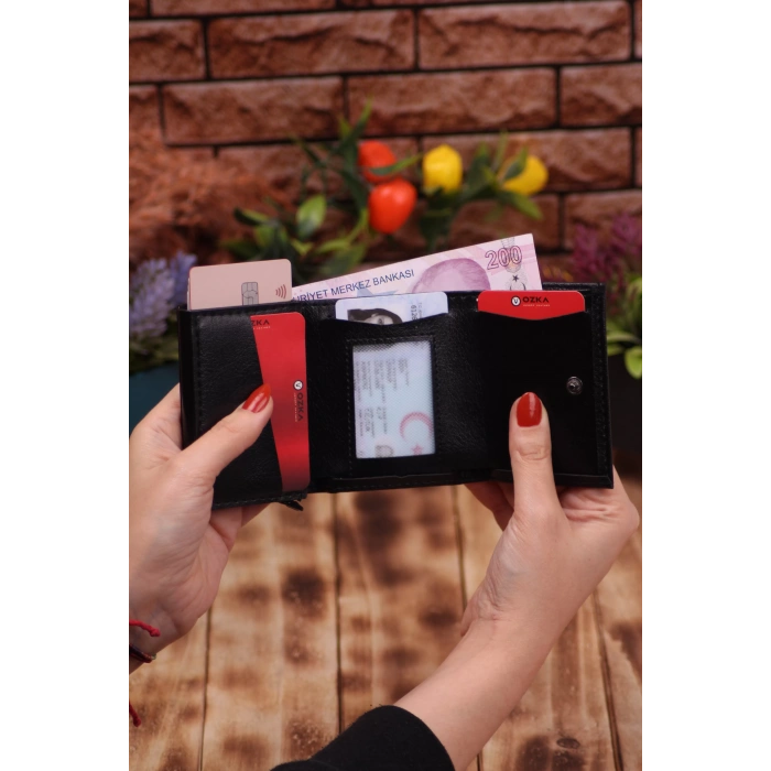 Suni Deri Mekanizmalı Vegan Deri Kartlık Cüzdan Portföy Siyah