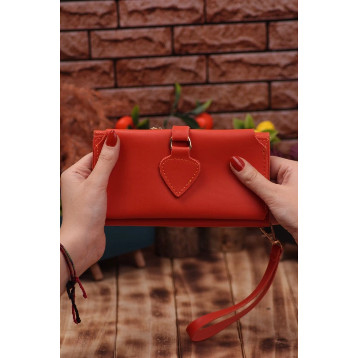 Turuncu Telefon Bölmeli Trend Kadın Cüzdan