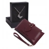 KİŞİYE ÖZEL BORDO RENK MAÇA MODEL CÜZDAN & MELEK KANATLAR KOLYE SET - ANAHTARLIK HEDİYELİ!