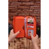 Turuncu Telefon Bölmeli Uzun Cüzdan ve Otomatik Mekanizmalı Kartlık Cüzdan Sevgili Paketi