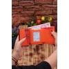 Turuncu Telefon Bölmeli Uzun Cüzdan ve Otomatik Mekanizmalı Kartlık Cüzdan Sevgili Paketi