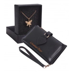 KİŞİYE ÖZEL SİYAH RENK MAÇA MODEL CÜZDAN & YUSUFÇUK KOLYE SET - ANAHTARLIK HEDİYELİ!