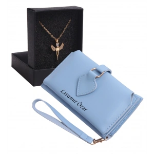 KİŞİYE ÖZEL MAVİ RENK MAÇA MODEL CÜZDAN & ELMASBAŞ KOLYE SET - ANAHTARLIK HEDİYELİ!