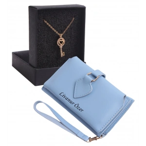 KİŞİYE ÖZEL MAVİ RENK MAÇA MODEL CÜZDAN & ALTIN ANAHTAR KOLYE SET - ANAHTARLIK HEDİYELİ!