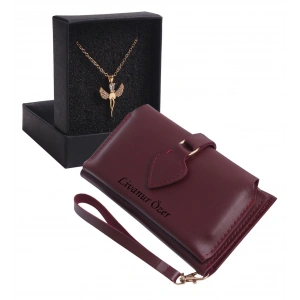 KİŞİYE ÖZEL BORDO RENK MAÇA MODEL CÜZDAN & ELMASBAŞ KOLYE SET - ANAHTARLIK HEDİYELİ!