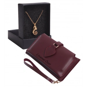 KİŞİYE ÖZEL BORDO RENK MAÇA MODEL CÜZDAN & DENİZ ATI KOLYE SET - ANAHTARLIK HEDİYELİ!