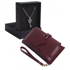 KİŞİYE ÖZEL BORDO RENK MAÇA MODEL CÜZDAN & BEYAZ ANAHTAR KOLYE SET - ANAHTARLIK HEDİYELİ!
