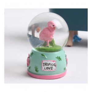 HEDİYELİK LED IŞIKLI FLAMİNGO FİGÜRLÜ CAM KÜRE