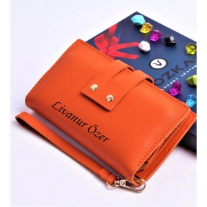 TURUNCU ÇİFT ÇITÇITLI MODEL TREND KADIN CÜZDANI