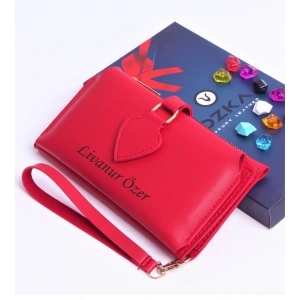 KIRMIZI MAÇA MODEL TREND KADIN CÜZDANI TELEFON BÖLMELİ EL ÇANTASI