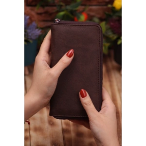 Crazy Kahverengi Telefon Bölmeli Unisex Deri Uzun Kartlık Cüzdan Portföy