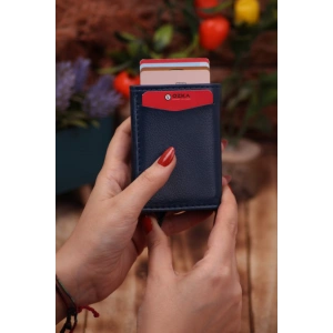 Suni Deri Mekanizmalı Vegan Deri Kartlık Cüzdan Portföy Lacivert