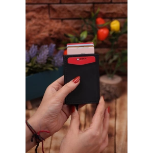 Suni Deri Mekanizmalı Vegan Deri Kartlık Cüzdan Portföy Siyah Crazy