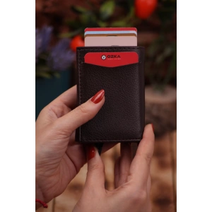 Suni Deri Mekanizmalı Vegan Deri Kartlık Cüzdan Portföy Kahverengi