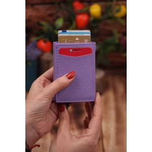 Suni Deri Mekanizmalı Vegan Deri Kartlık Cüzdan Portföy Lila