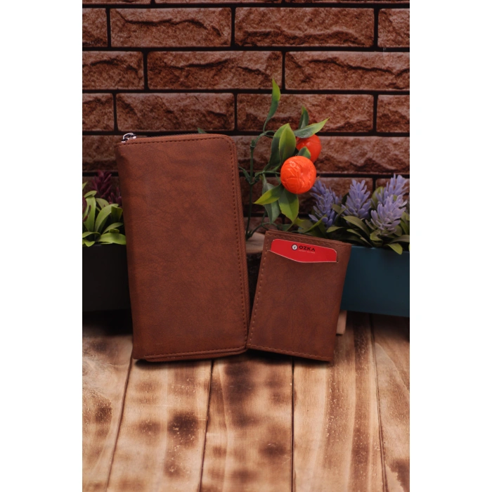 Taba Telefon Bölmeli Uzun Cüzdan ve Otomatik Mekanizmalı Kartlık Cüzdan Sevgili Paketi