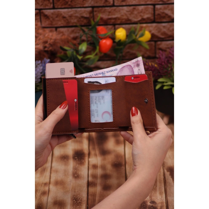 Taba Telefon Bölmeli Uzun Cüzdan ve Otomatik Mekanizmalı Kartlık Cüzdan Sevgili Paketi