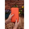Turuncu Telefon Bölmeli Unisex Deri Portföy Kartlık Uzun Cüzdan