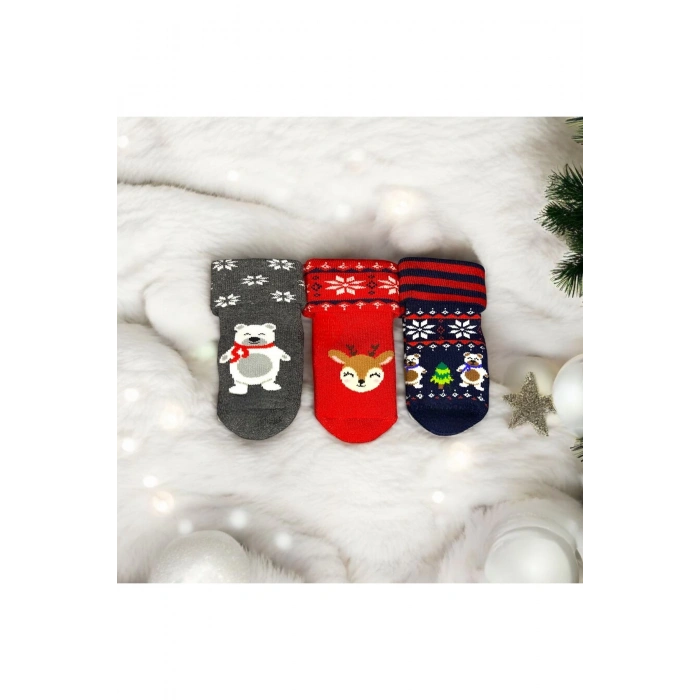 Yılbaşı Noel Temalı Christmas Hediye Bebek Çorabı 3lü Set