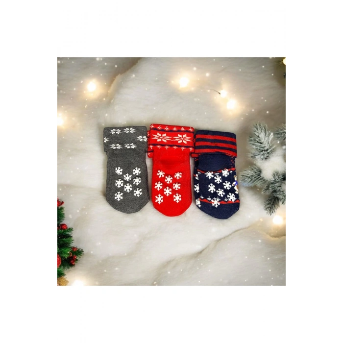 Yılbaşı Noel Temalı Christmas Hediye Bebek Çorabı 3lü Set