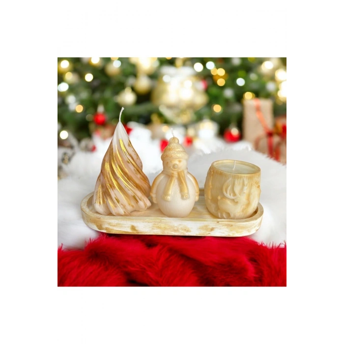 Yılbaşı / Noel / Christmas Temalı Aromaterapik Doğal Soya Wax Dekoratif 3lü Mum Seti