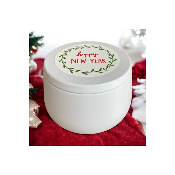 Yılbaşı /Noel Temalı Kapaklı Metal Kutuda Ahşap Fitilli Aromaterapik Doğal Soya Wax  Mum