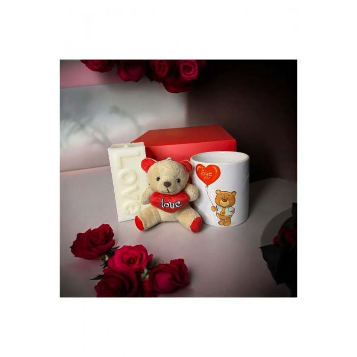 Özel Günler Için Kutulu Hediye Seti (KUPA AYICIK ANAHTARLIK LOVE MUM NOT KARTI)