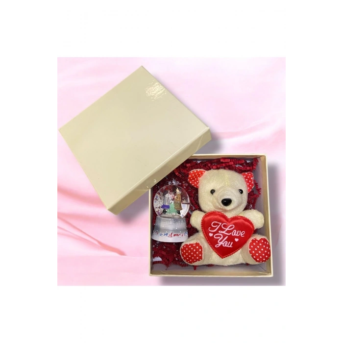 Özel Günler Için Kutulu Hediye Seti (AYICIK ANAHTARLIK IŞIKLI KÜRE NOT KARTI)