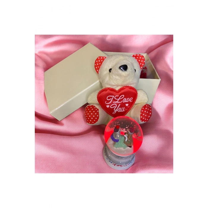 Özel Günler Için Kutulu Hediye Seti (AYICIK ANAHTARLIK IŞIKLI KÜRE NOT KARTI)