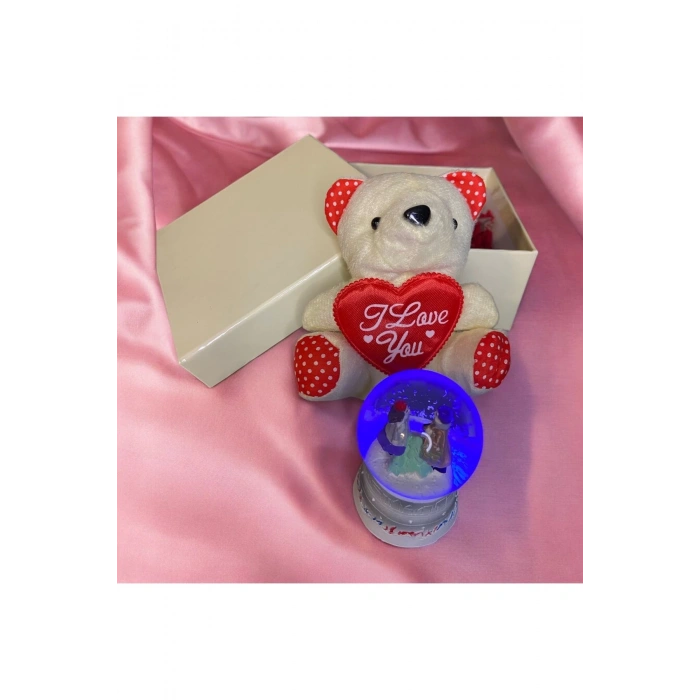 Özel Günler Için Kutulu Hediye Seti (AYICIK ANAHTARLIK IŞIKLI KÜRE NOT KARTI)