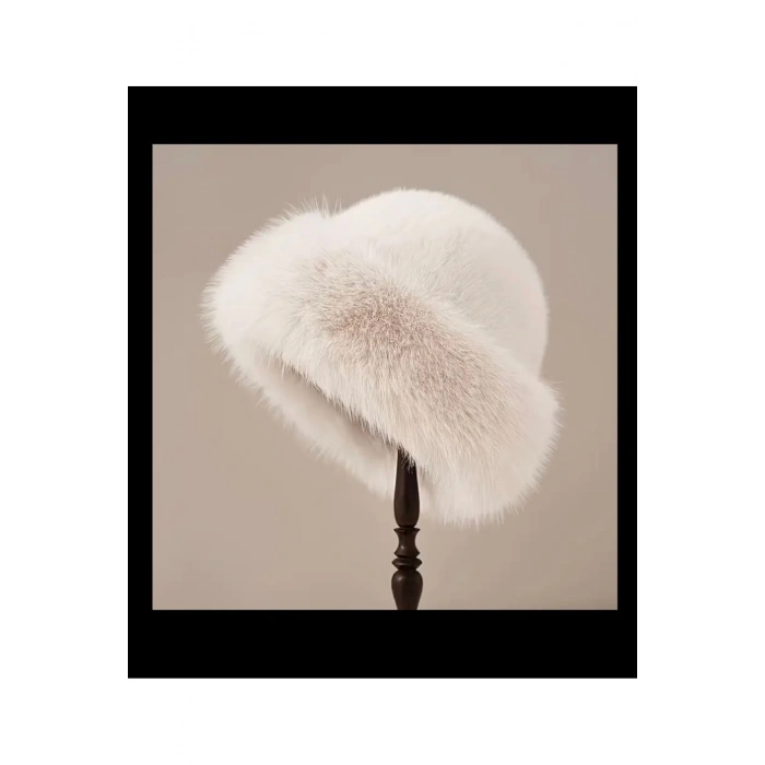 Kadın Kürk Şapka Krem