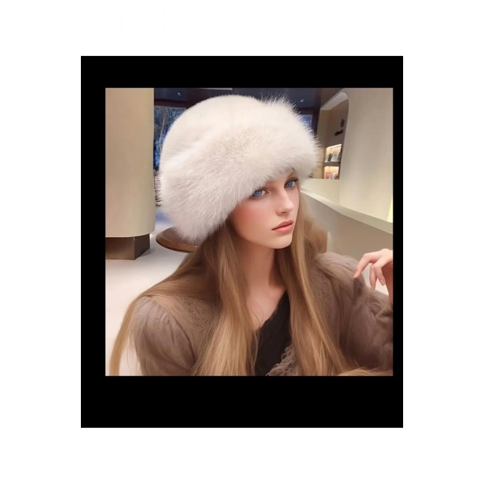 Kadın Kürk Şapka Krem