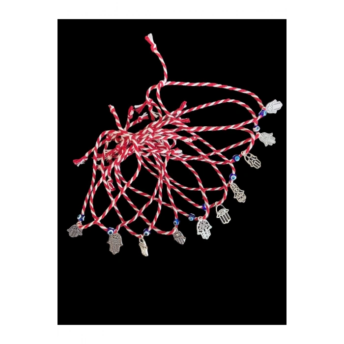 MARTENİÇKA DİLEK ŞANS BİLEKLİĞİ 10 ADET - DEĞİŞİK MOTİFLERDE FATMA ANA ELİ OBJELİ