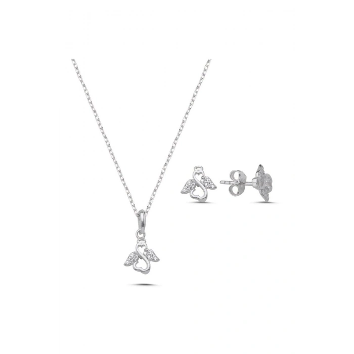 925 Ayar Gümüş Melek Zirkon Taşlı Set - Anneler Günü