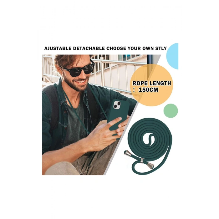 iPhone 15 Cep Telefonu İpli Zincirli Slikon Kılıf - Kordonlu Çanta Kılıf - TPU Tamponlu