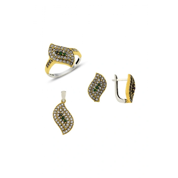 925 Ayar Gümüş Otantik Zirkon Taşlı Set Zincirli - Anneler Günü