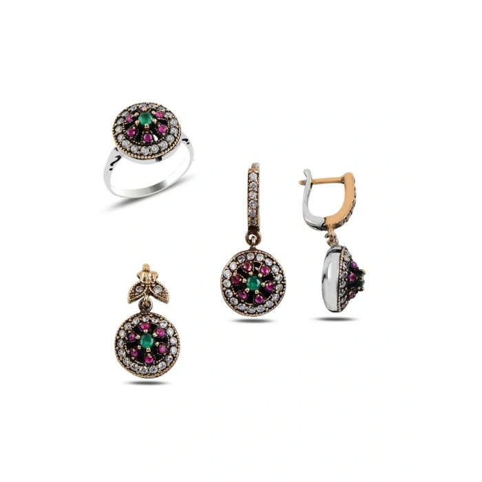 925 Ayar Gümüş Otantik Zirkon Taşlı Zincirli Set - Anneler Günü