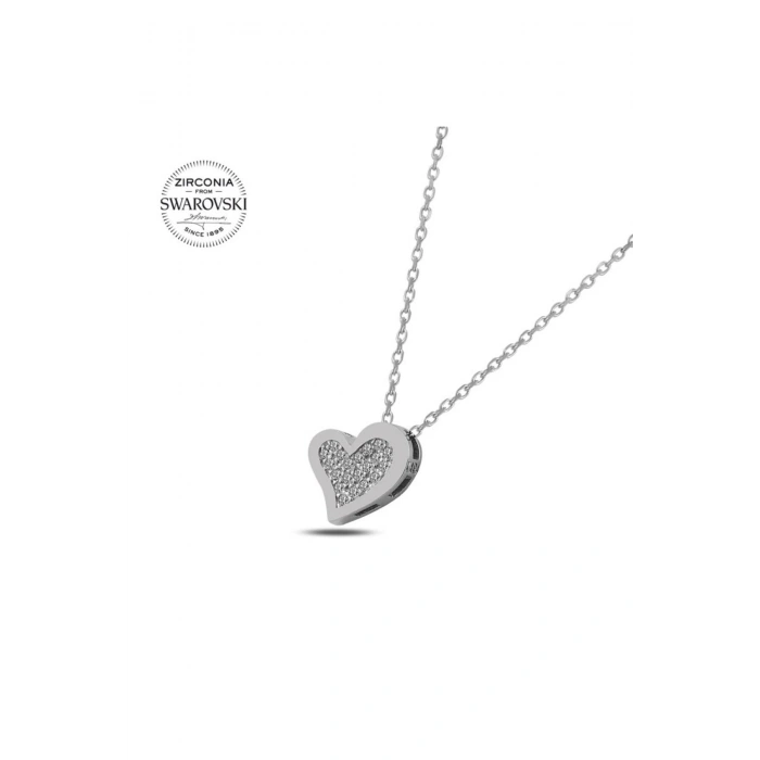 925 Ayar Gümüş Zirconia Taşlı Kalp Kolye - Anneler Günü