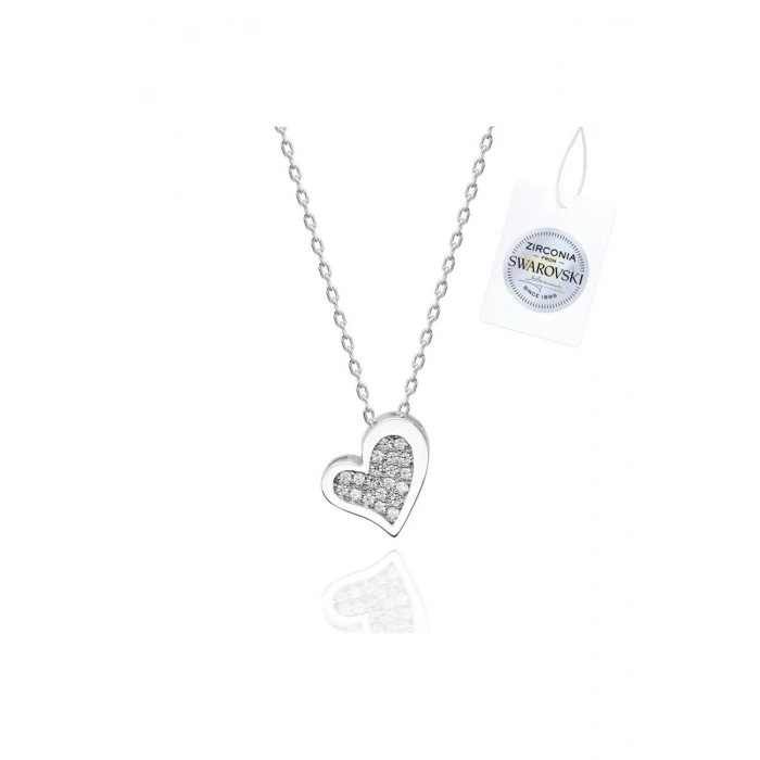 925 Ayar Gümüş Zirconia Taşlı Kalp Kolye - Anneler Günü