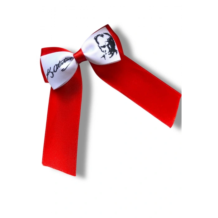 23 Nisan Türk Bayrağı Atatürk Fiyonk Kız Çocuk Kaliteli Parlak Saten Ve Grogren Kurdele Toka