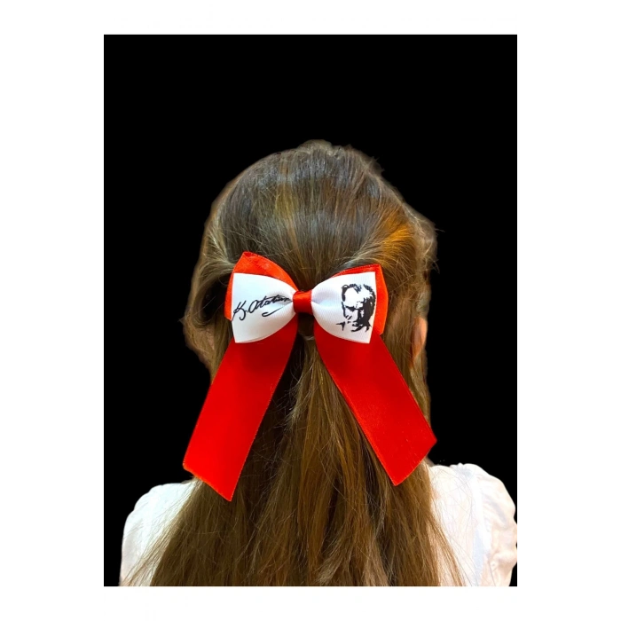 23 Nisan Türk Bayrağı Atatürk Fiyonk Kız Çocuk Kaliteli Parlak Saten Ve Grogren Kurdele Toka