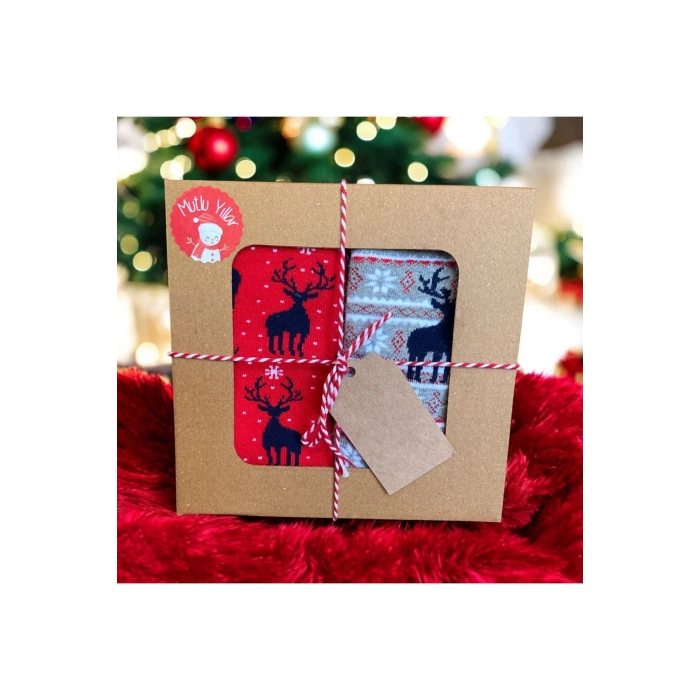 Yılbaşı / Noel / Christmas Temalı Hediye Kutulu 2li Kadın Çorap Seti
