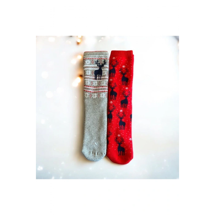 Yılbaşı / Noel / Christmas Temalı Hediye Kutulu 2li Kadın Çorap Seti