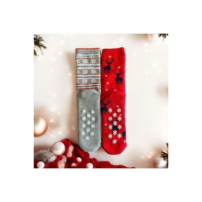 Yılbaşı / Noel / Christmas Temalı Hediye Kutulu 2li Kadın Çorap Seti