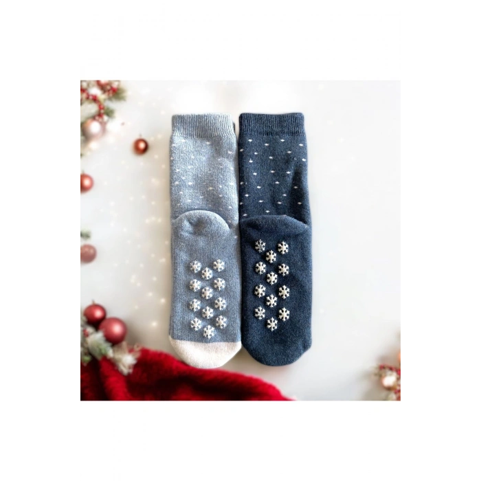 Yılbaşı / Noel / Christmas Temalı Hediye Kutulu Çocuk 2li Havlu Çorap Seti