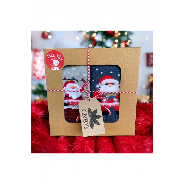 Yılbaşı / Noel / Christmas Temalı Hediye Kutulu Çocuk 2li Havlu Çorap Seti