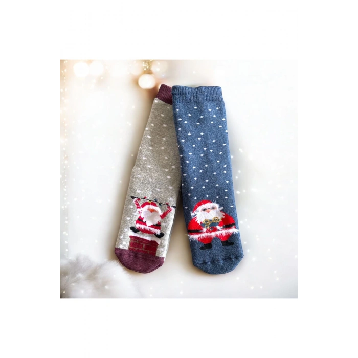 Yılbaşı / Noel / Christmas Temalı Hediye Kutulu Çocuk 2li Havlu Çorap Seti